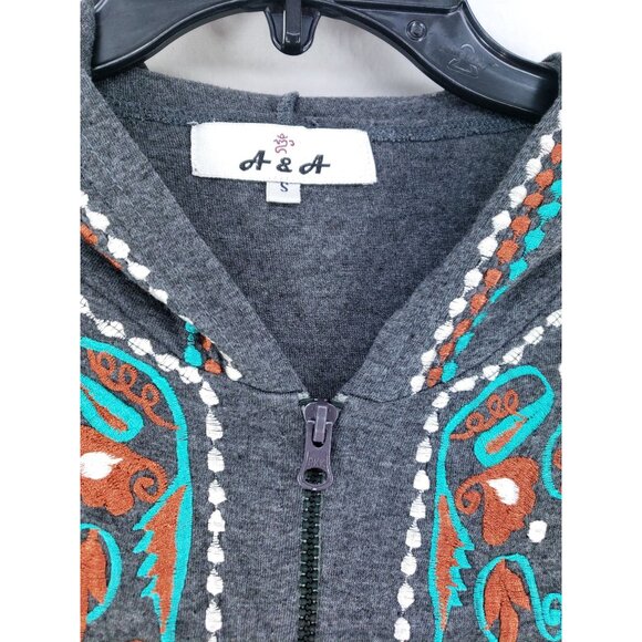A&A Fashion Gray Floral Full Zip Hoodie Jacket Womens Small - Picture 5 of 7